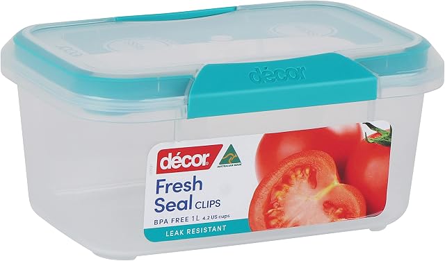 Décor 1L Oblong Food Storage Container | Fresh Seal Clips | Food Storage Pantry Container | Ideal for Meal Prep | BPA Free | Dishwasher, Freezer & Microwave Safe