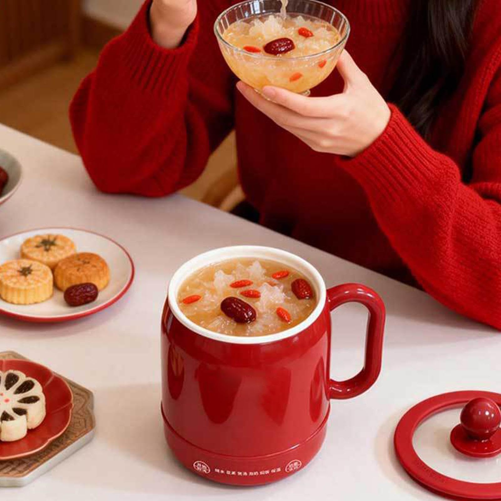 Pentola da zuppa , 800 ml, manico ergonomico, antiaderente, con | Pentola portatile a cottura lenta con coperchio per casa, cucina, ufficio, viaggi, dormitorio, picnic, viaggi su strada, cibo