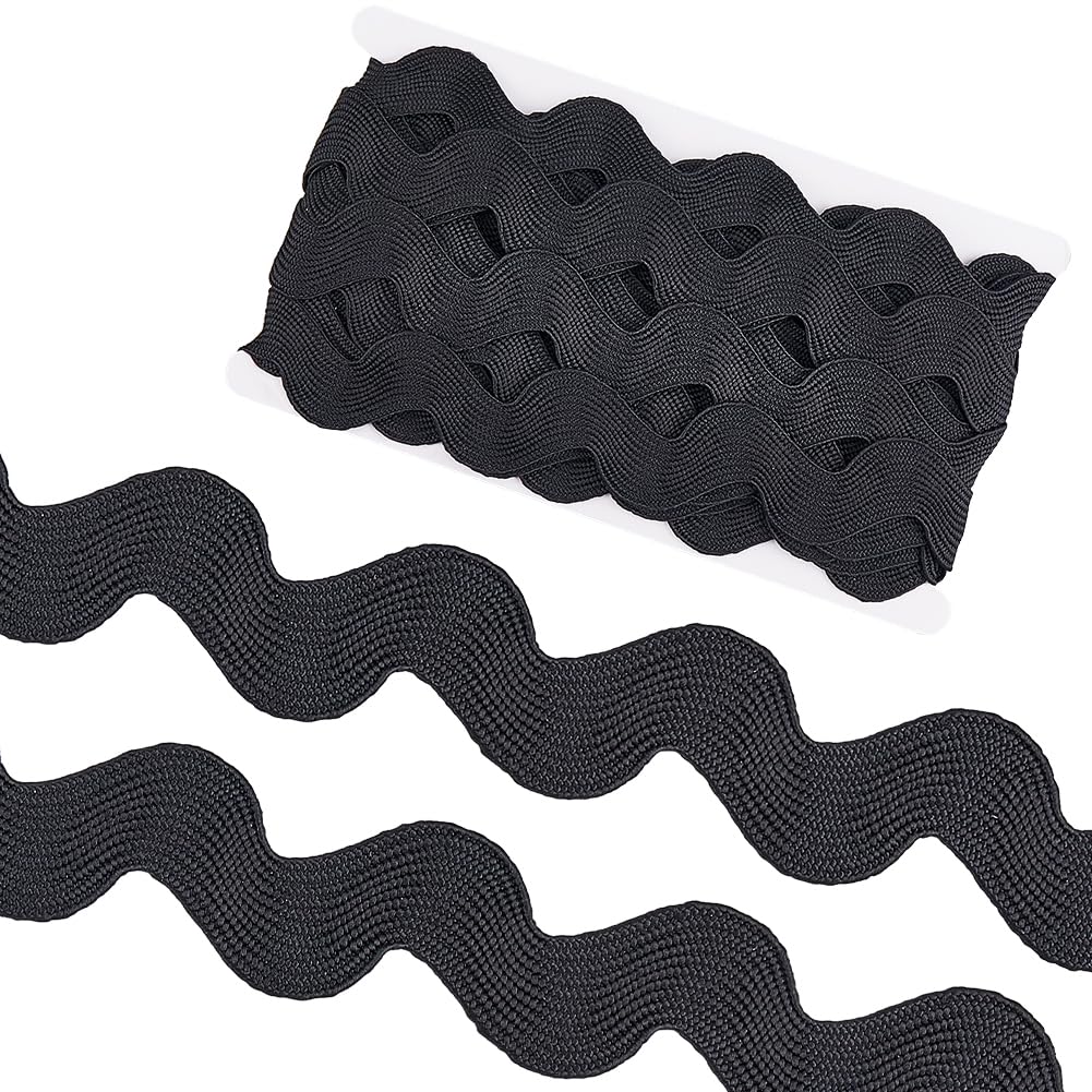 GORGECRAFT 1.58 Inch/40mm Rick Rack 10 Yards Black Jumbo RIC Rac Trim for Sewing Christmas RIC Rac Rickrack Zig Zag Wave Bending Fringe Lace Trim Woven Fabric Edge Trimming for Crafts Gift Wrapping
