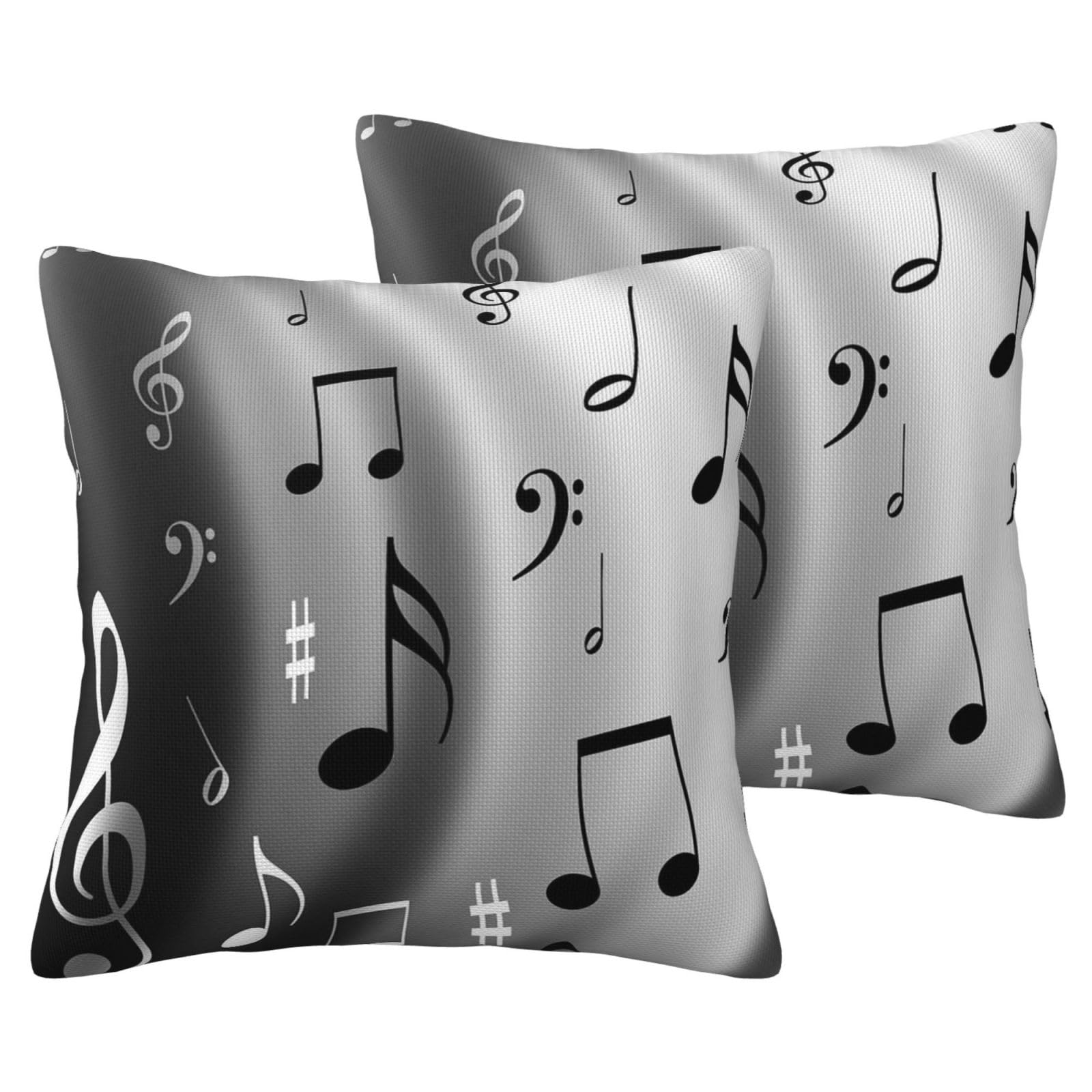 Taie d'oreiller aspect lin motif musique housse de coussin lot 2