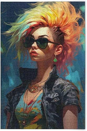 Cool Rock Girl Jigsaw Puzzles 500 Pieces for Adults,Learning Educational Puzzles,Difficult and Challenge Families Toys with Mesh Storage Bag 2012108