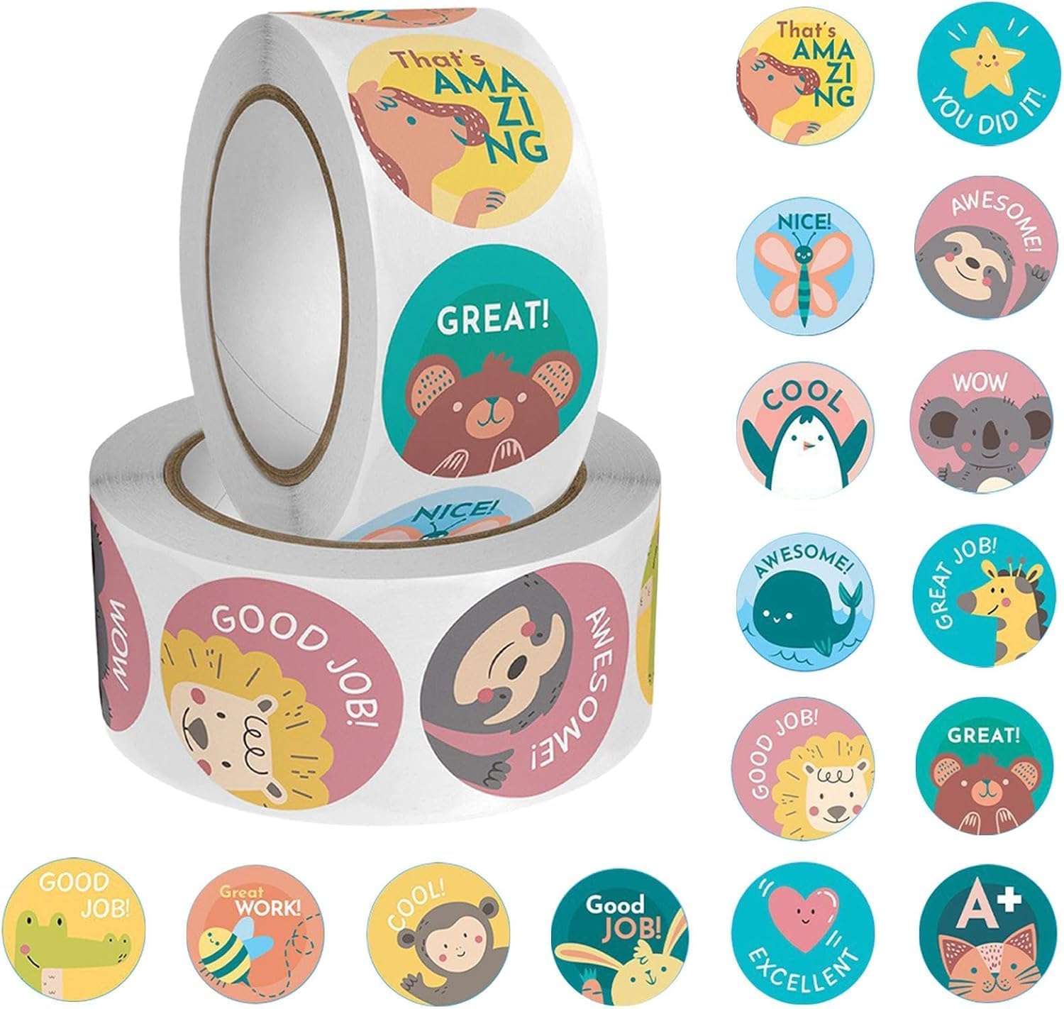 Incentive Stickers for Kids, 1000 PCS Animal Reward Stickers 1 Inch Classroom Motivational Stickers in 16 Designs Potty Training Stickers Teacher Supplies Encouraging Kids Stickers for School Home