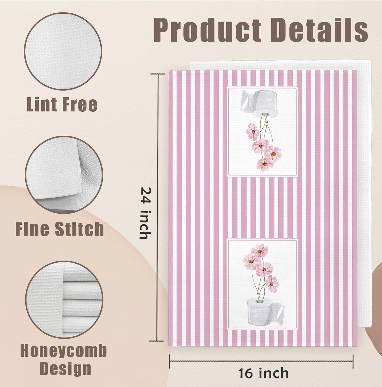 Pink Flower Floral Bathroom Hand Towels Set of 2, Floral Bathroom Decor, Grandmillenial Pink Cosmos Carnation Flower Hand Towels for Bath Room Washroom Toilet, 16x24 Inch - Image 7