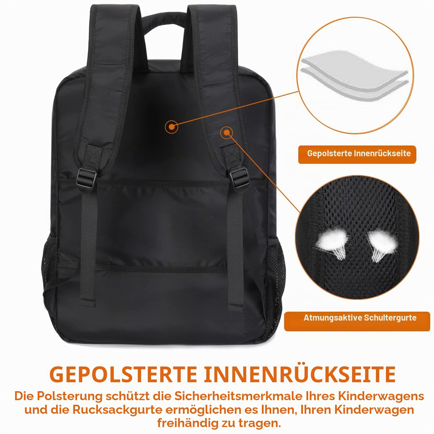 Mactso Kinderwagen-Reisetasche, kompatibel mit GB Pockit und GB Pockit Air Plus All Terrain, Leichter Kinderwagen-Reiserucksack für Flugzeug (Schwarz, M)
