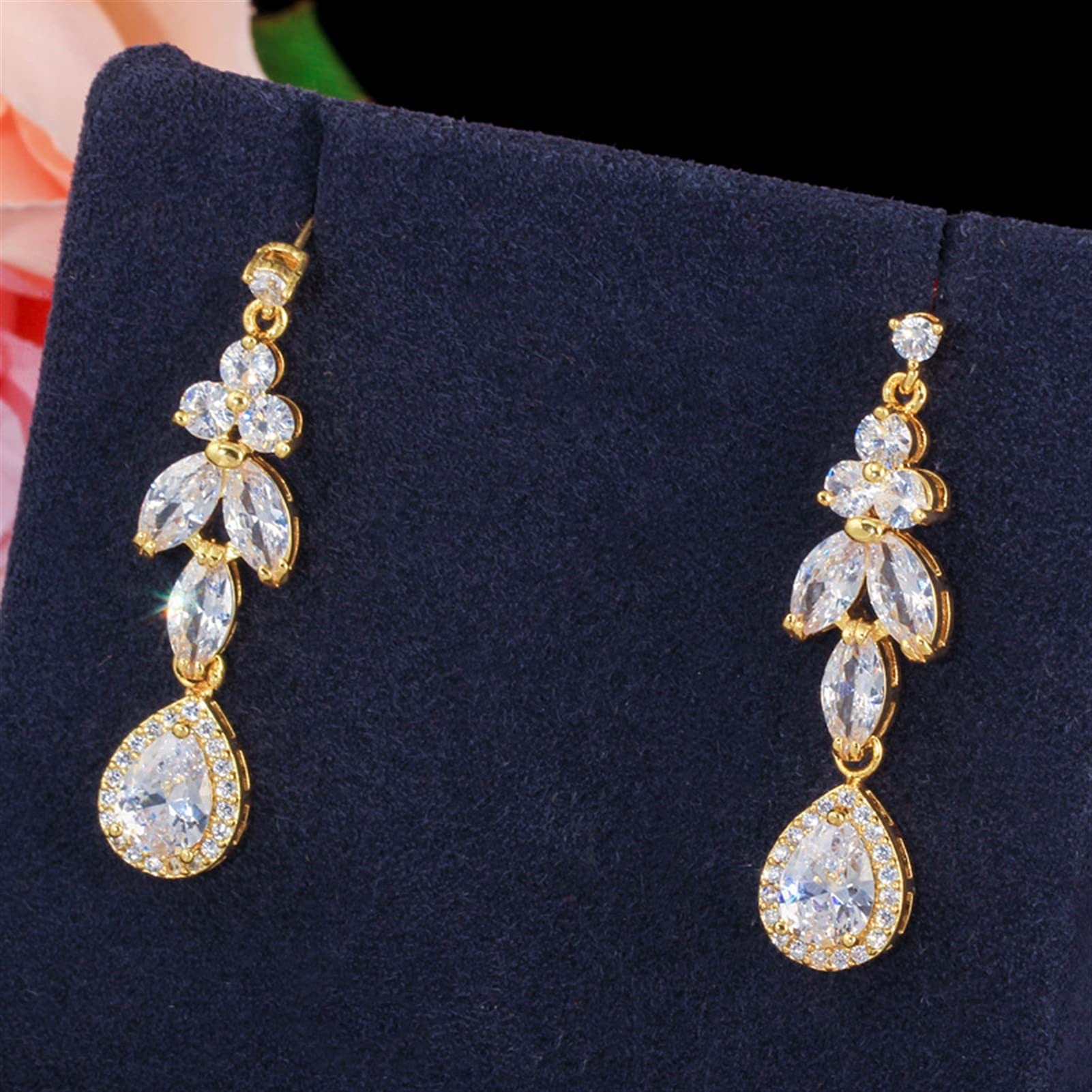 Schmuck-Set aus Zirkonia, Gelbgold, Bräute, Hochzeit, Schmuckset für Damen, Partykleid