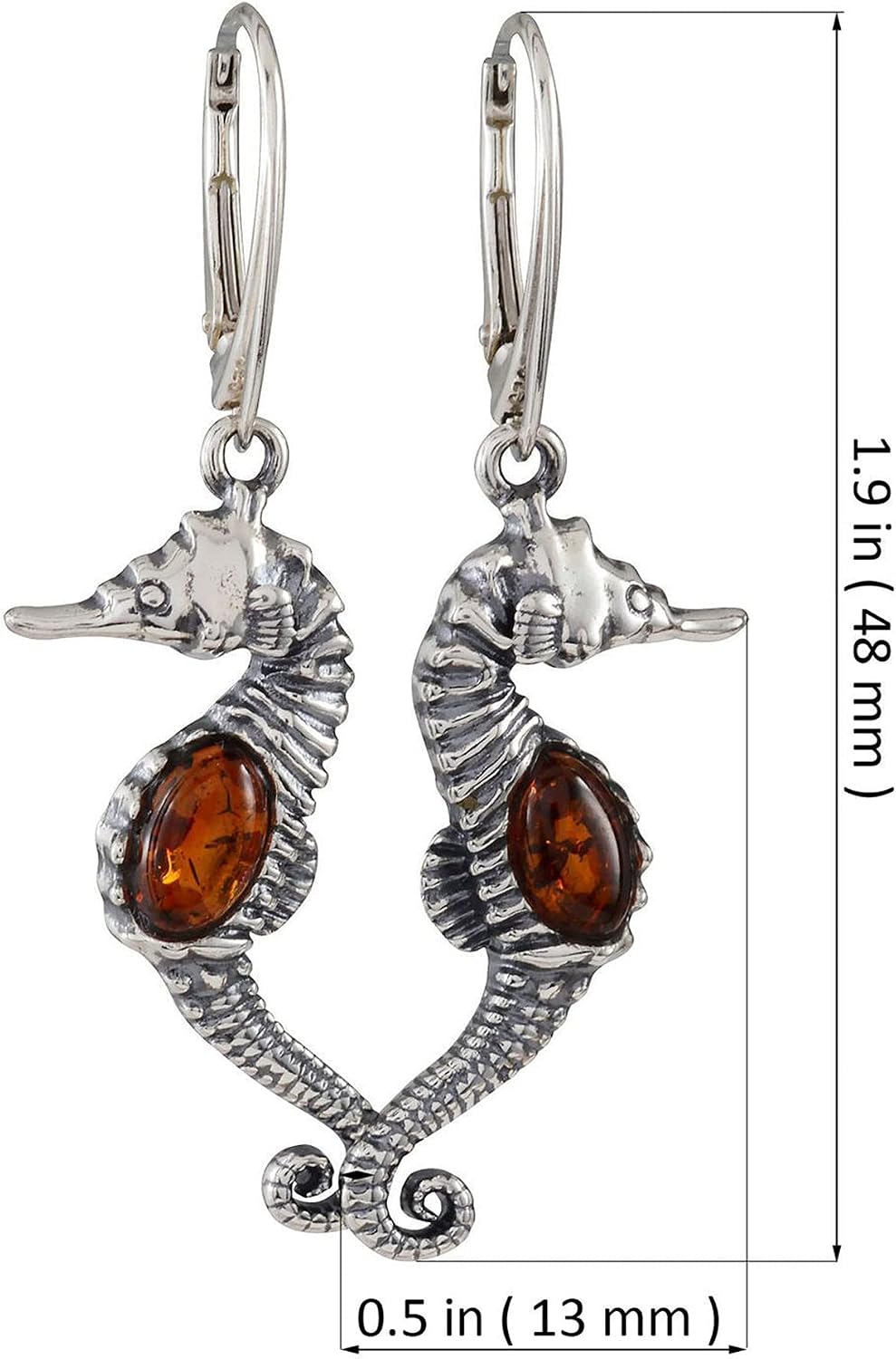 Amber Earrings - Baltic Amber French Leverback Dangling Earrings "Seahorses" - Sterling Silver Jewelry Collection