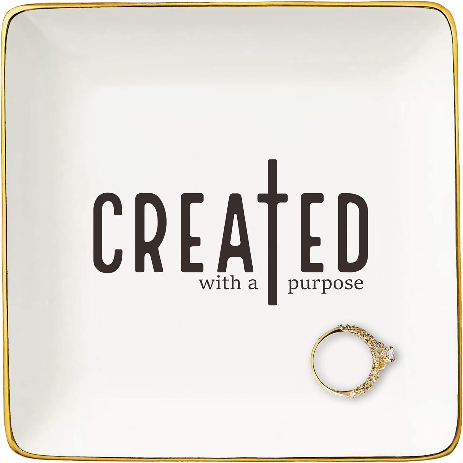 NZY Affirmations Birthday Christmas Gift for Woman,Christian Scripture Religious Bible Verse Reminder Gifts,Inspirational Present,Ceramic Jewelry Tray Trinket Holder Ring Dish-Created With A Purpose