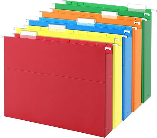 SUNEE Carpetas colgantes de capacidad extra de colores surtidos, paquete de 25 carpetas de archivos tamaño carta con pestañas de corte de 15,