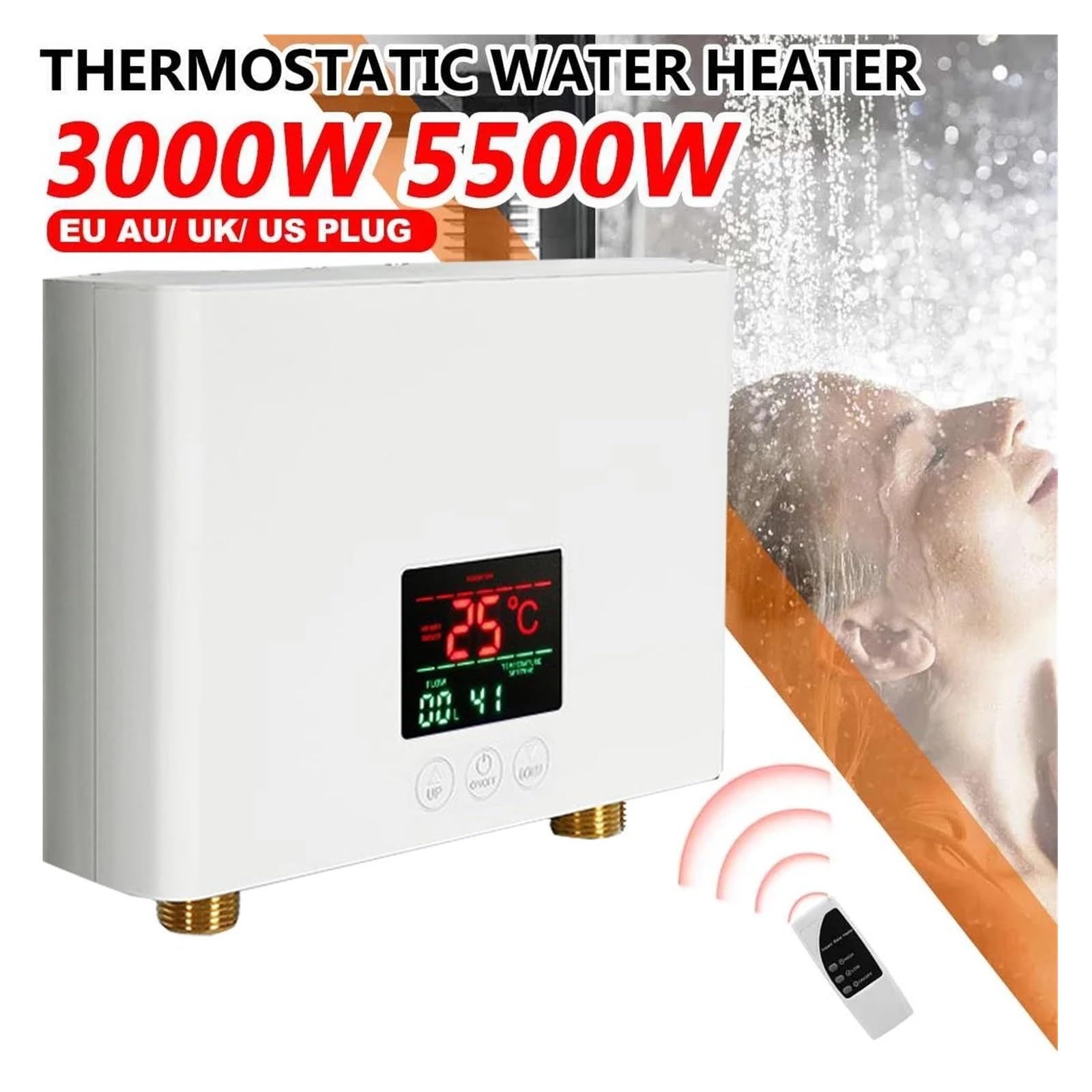 Natychmiastowy Podgrzewacz Wody Łazienka Kuchnia Elektryczny Do Montażu Na Ścianie Wyświetlacz Temperatury LCD Z Pilotem Szybko I Wygodnie(5500W White)