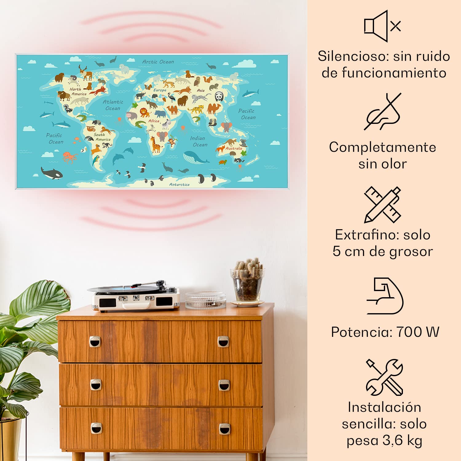 Klarstein Air Art Smart Radiador Electrico Bajo Consumo Infrarrojo de 700W para Casa, IoT/WiFi Control App, Detector Ventanas Abiertas, Termostato, Radiadores Infrarrojos Pared, Calefactores Sin CO2