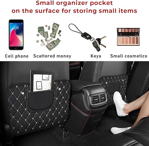 Miniatura 6 de Suvnie 2 alfombrillas de cuero para asiento trasero de automóvil, protector de asiento trasero con bolsa de almacenamiento, almohadilla impermeable