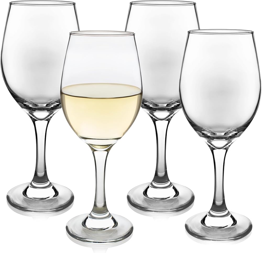 Juego de 4 copas de vino blanco clásicas, copas de vino con tallo moderno e informal, juego de copas de vidrio con clase para bodas, reuniones íntimas