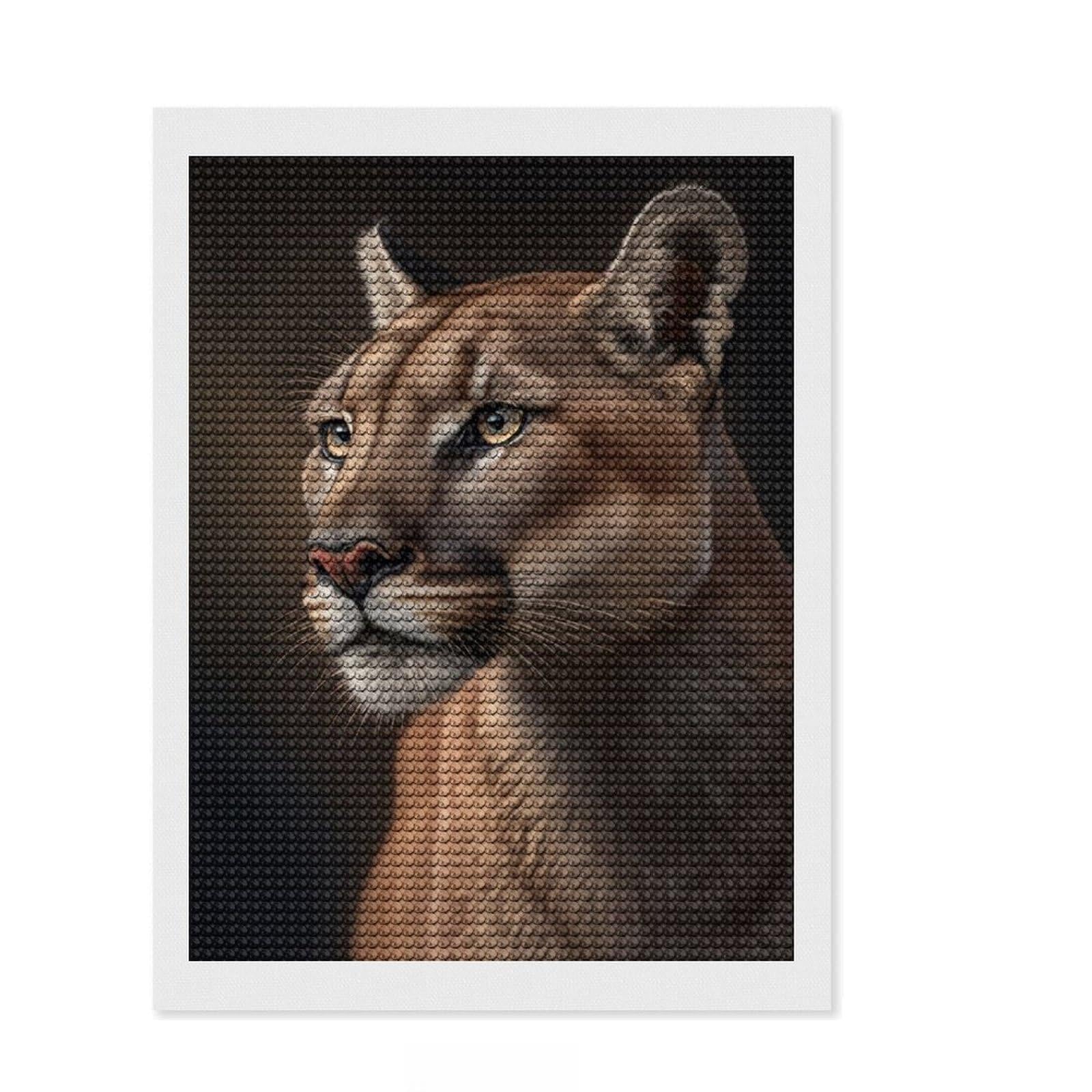 Junmoney Cougar Portrait on Dark Diamond Painting Kit 12"x16", for Adults, Aesthetic Room Decor, Enjoyable At-Home Hobby, Thoughtful Handmade Gift