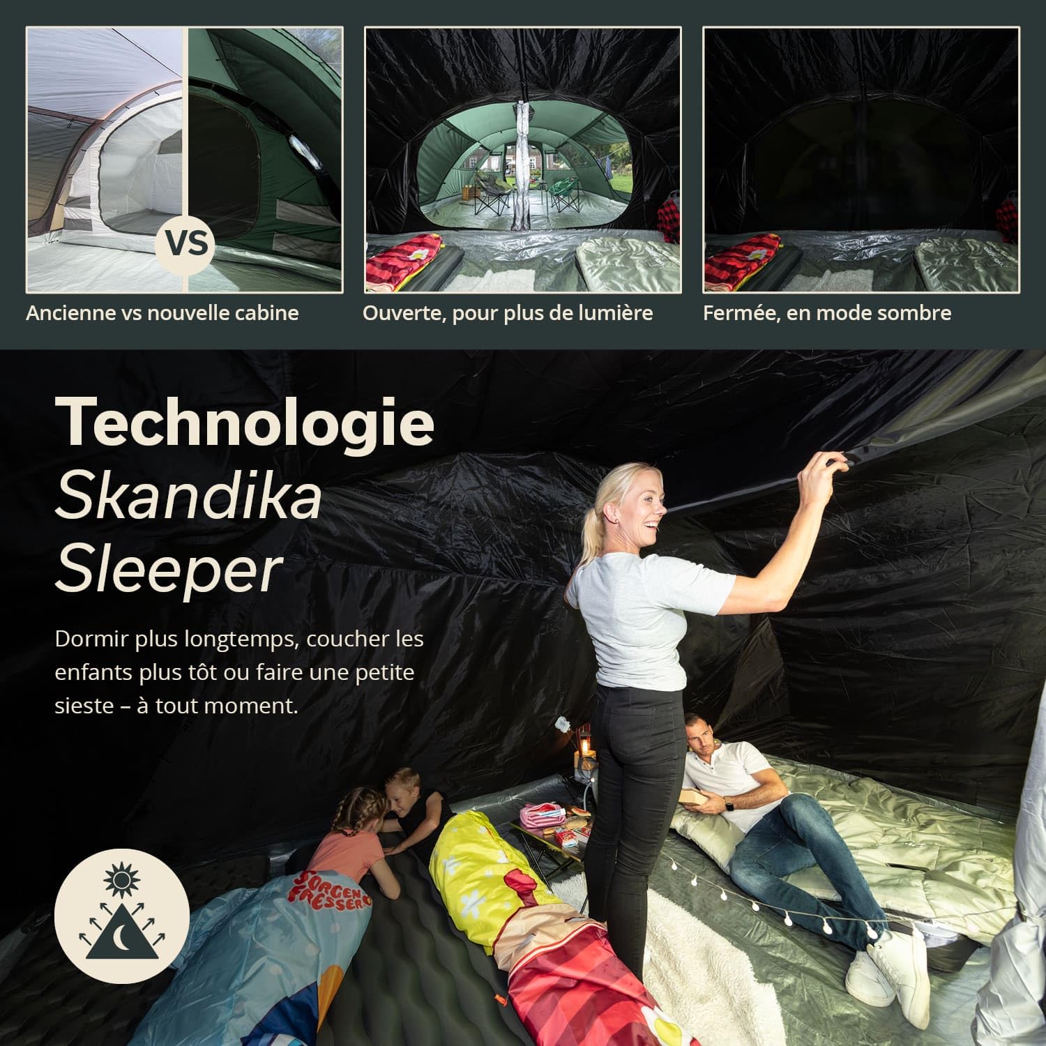 Skandika Tente Tunnel Gotland 6 Protect | Tente familiale pour 6 Personnes avec Sol Cousu, avec/sans Technologie Sleeper, étanche, Cabine Divisible | Tente de Camping