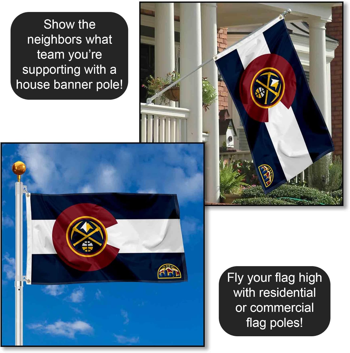 Denver Nuggets State of Colorado Indoor Outdoor Flag Banner - Image 3