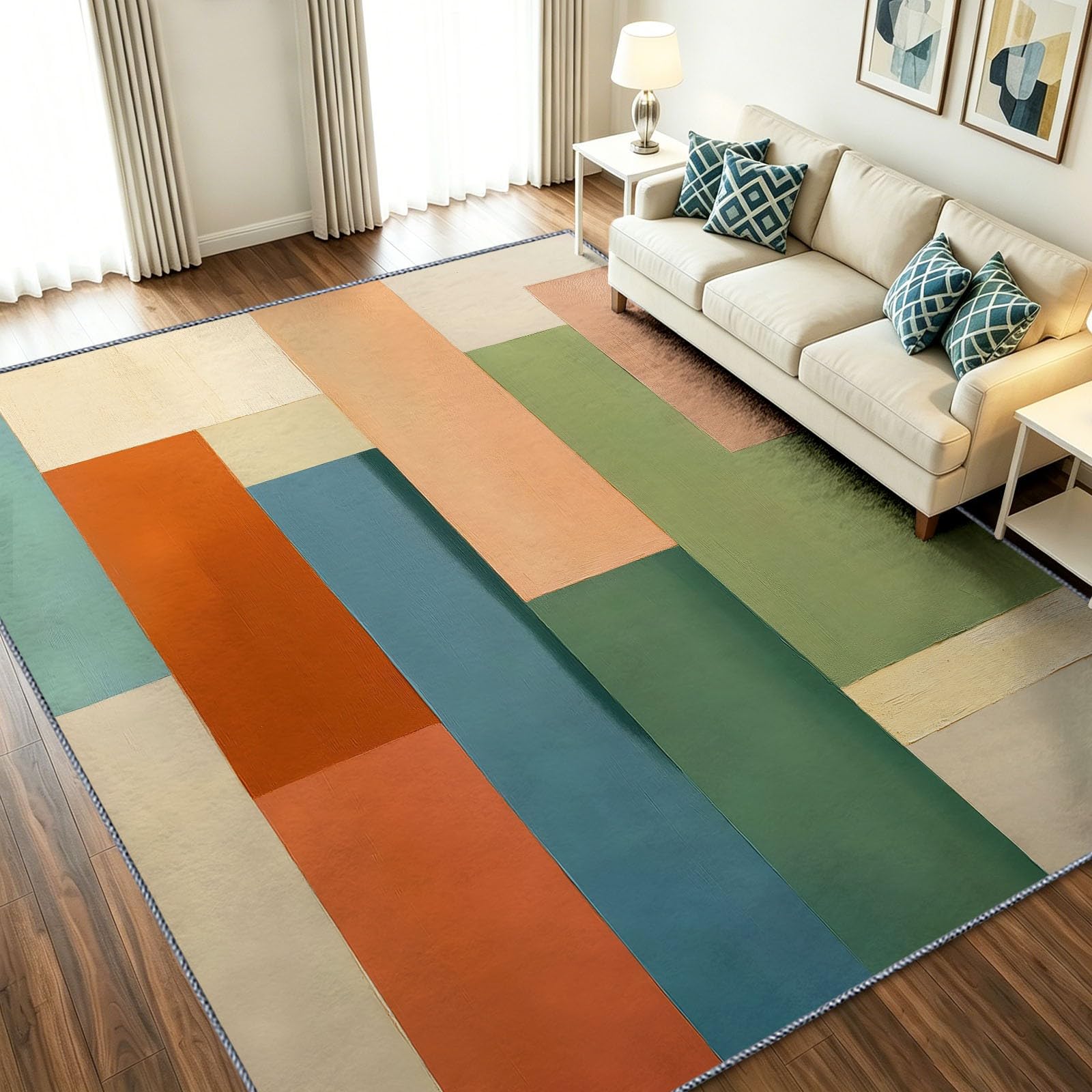 Dywan 140 x 200 cm Wewnętrzny antypoślizgowy chłonny, łatwy do czyszczenia - Nowoczesny geometryczny dywan, patchwork kratka blokowa kolorowa miękka mata podłogowa do sypialni, salonu, przedpokoju