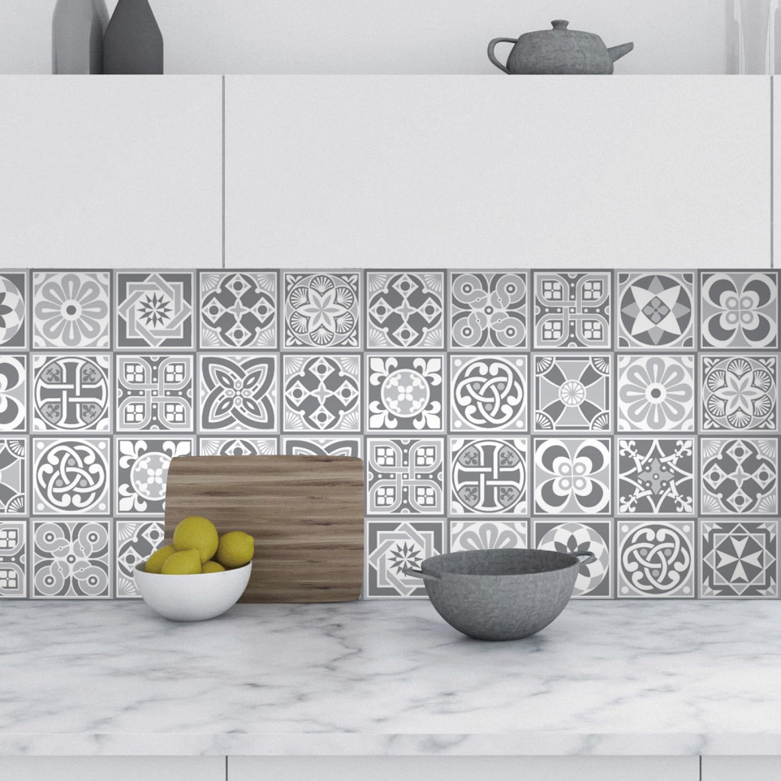 Piastrelle Adesive Cucina Modello Grigio Chiaro Pavimento pvc Adesivo Mobili Decorazioni Piastrelle Adesive Bagno Impermeabile Resistenza all'olio Mattonelle Adesive