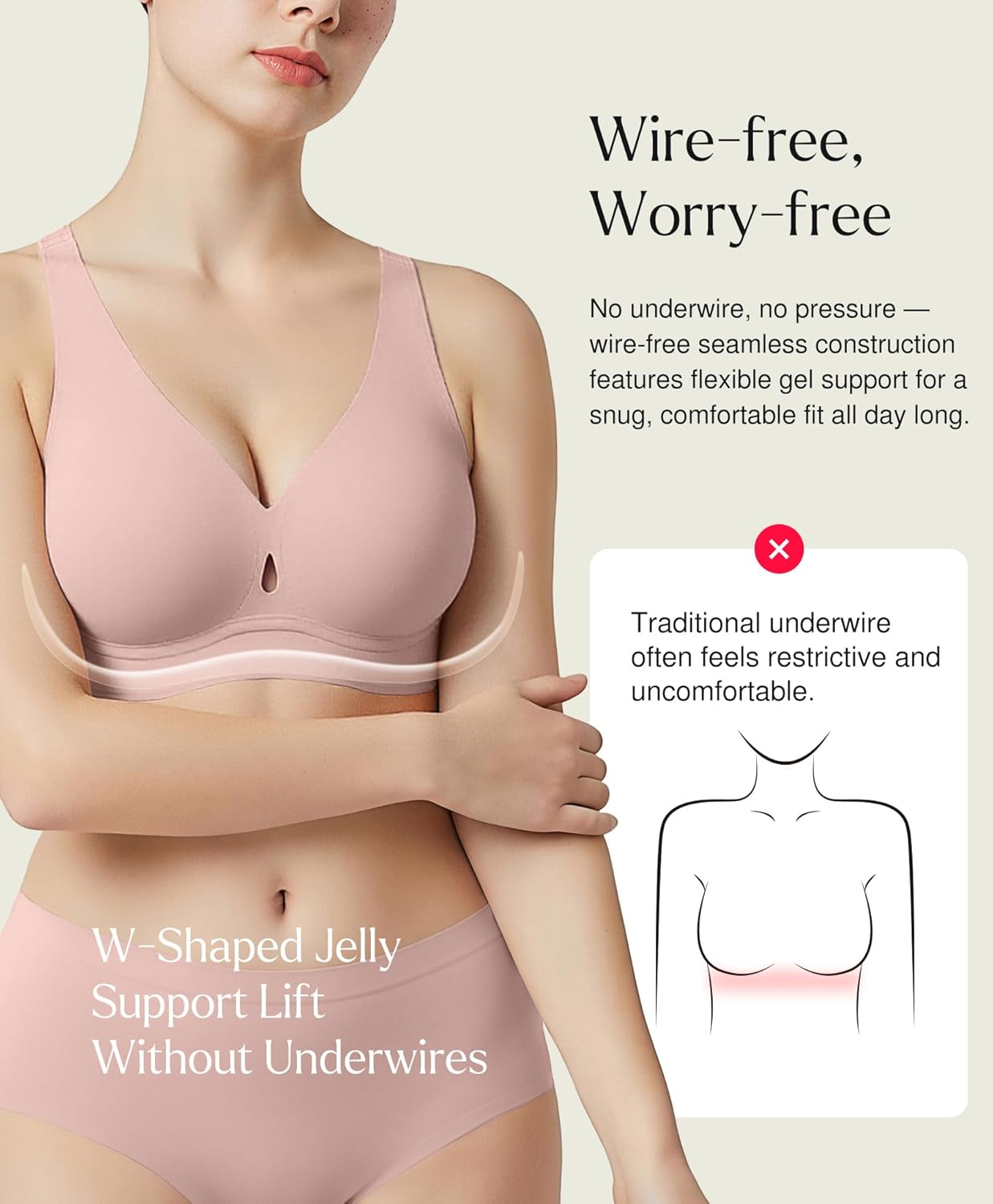 Popilush Bras for Women No Underwire Push Up Bra Seamless Wireless Bralettes with Support Comfortable Minimizer Bra - Image 2