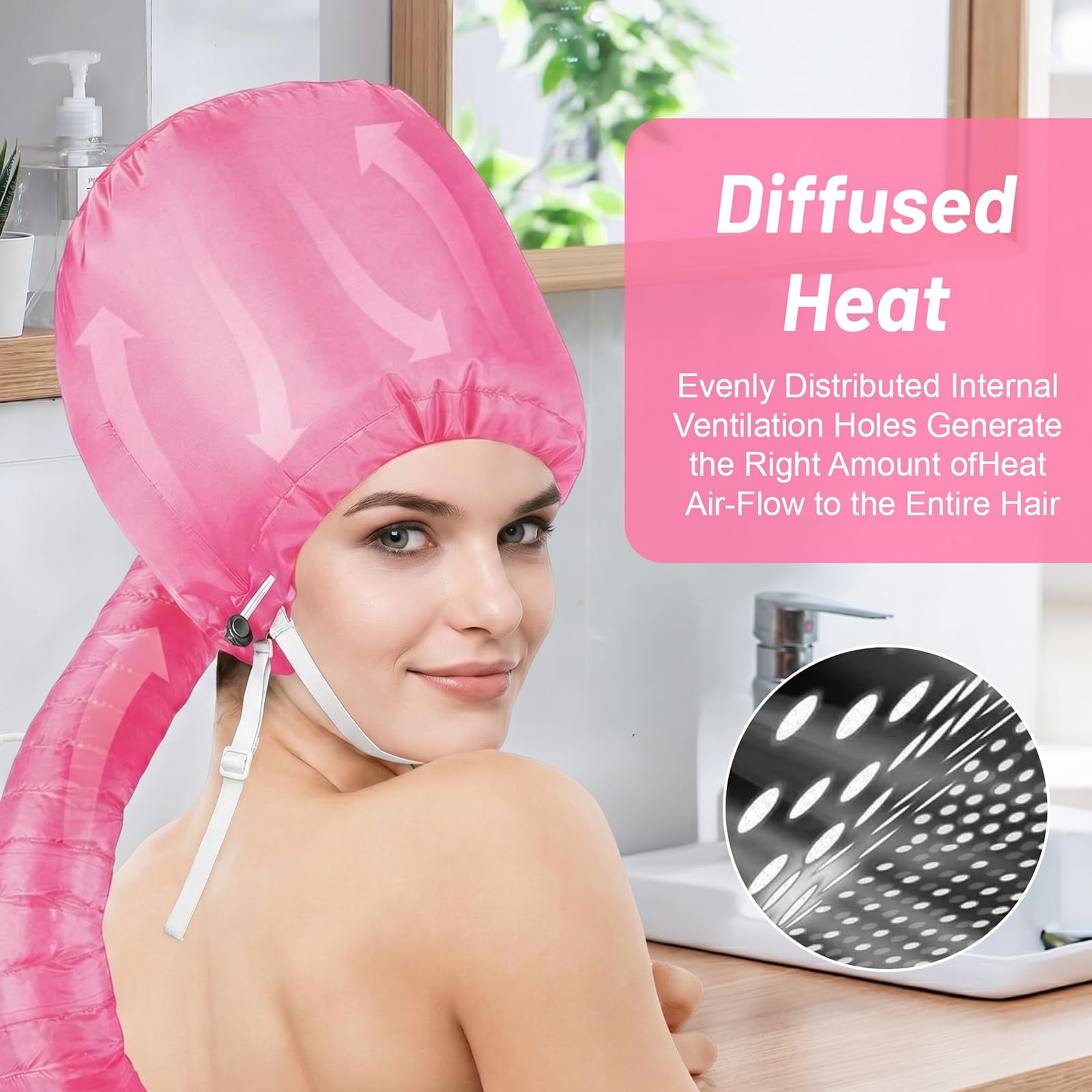 Casco per Asciugacapelli,Caschi per Asciugatura,Bonnet Casco per Asciugacapelli con Elastico per Attacco Phon,Casco Riscaldata Per La Profondo Cura Dei Capelli,Asciugatura,Acconciatura,Arricciatura