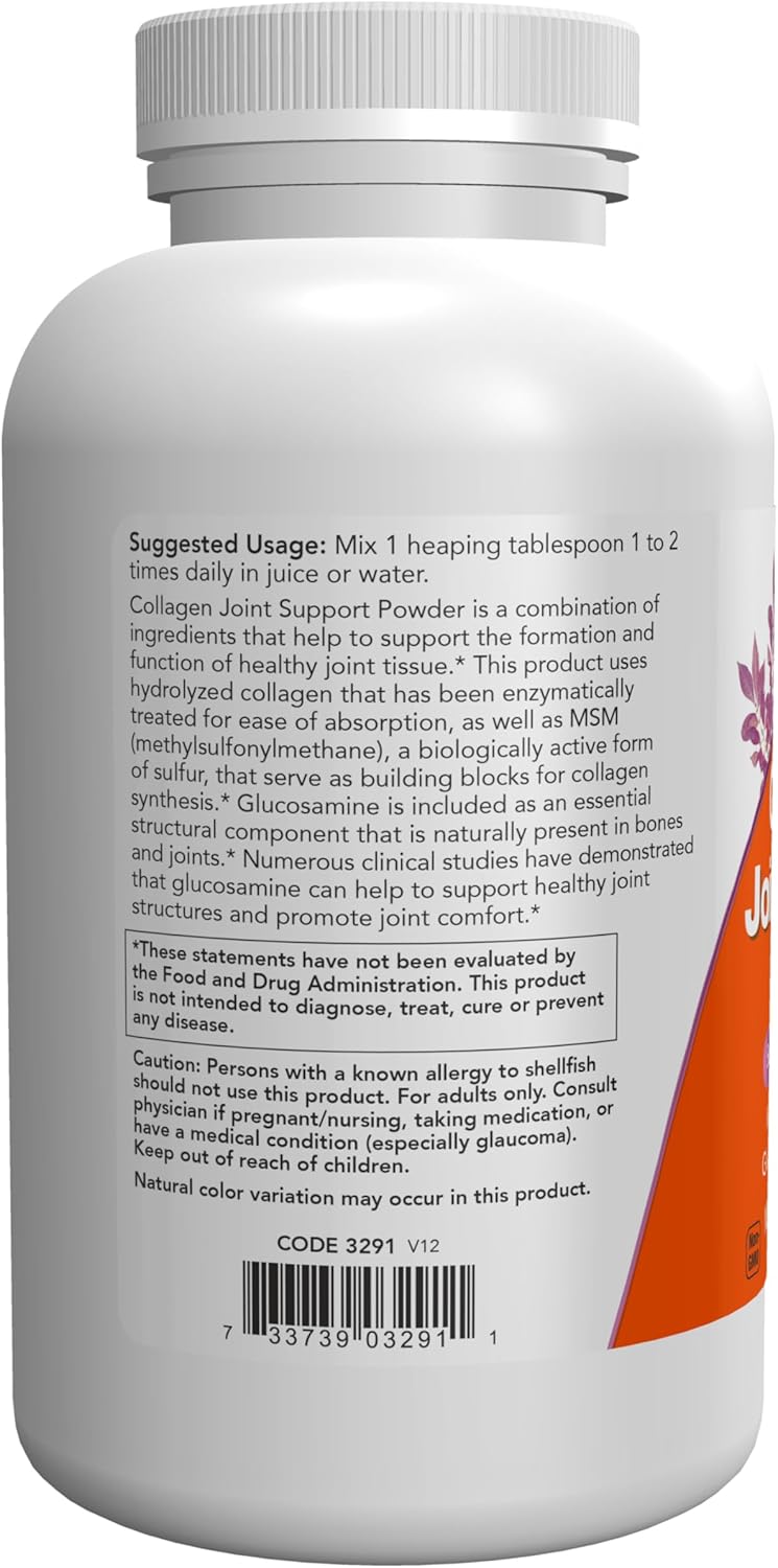 NOW Supplements, Collagen Joint Support™ Powder with Beef Gelatin, Glucosamine Sulfate and MSM, 11-Ounce