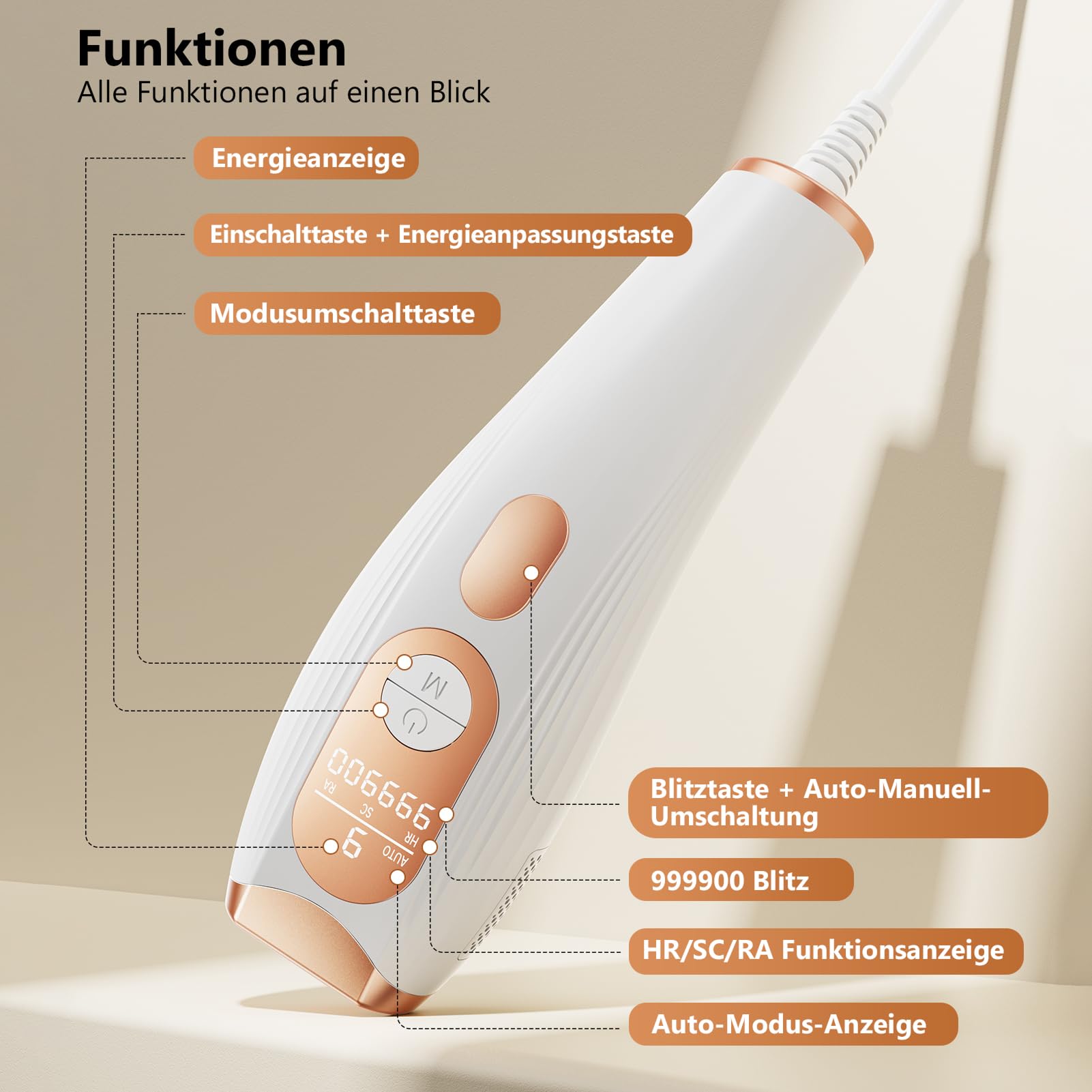 IPL Geräte Haarentfernung, 9 Energiestufen Haarentfernungsgerät, 999,900 Lichtimpulse, 600 NM Effizientes IPL Laser Haarentfernungsgerät für Frauen, Männlich, Gesicht, Ganzkörper