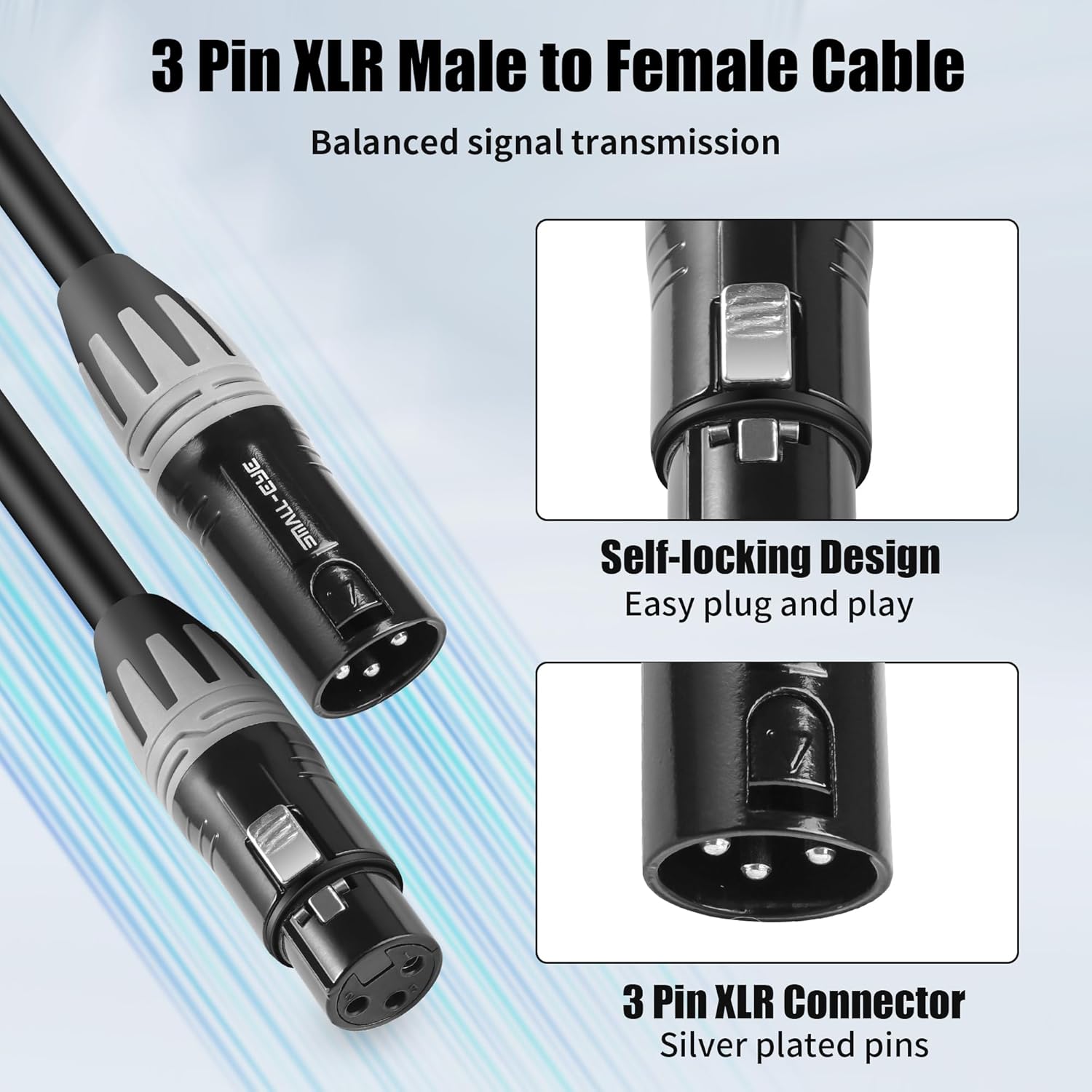 SMALL-EYE XLR Cables 50ft 2 Pack – Pro Balanced Microphone Cables with 3 Pin XLR Male to Female