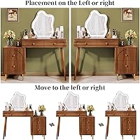 Vista 5 de Mesa de tocador de maquillaje de esquina elegante marrón de 31.5 pulgadas, con espejo iluminado y 4 cajones espaciosos, tocador esencial