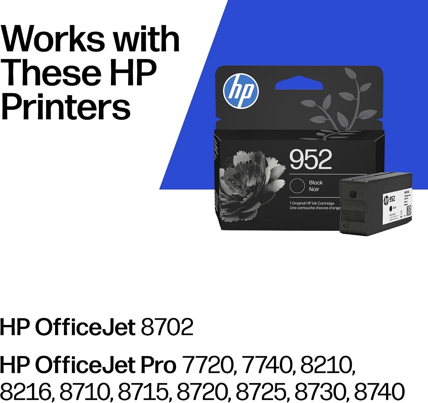 HP 952 Black Ink Cartridge | Works with OfficeJet 8702, Pro 7720, 7740, 8210, 8710, 8720, 8730, 8740 Series | F6U15AN image 2