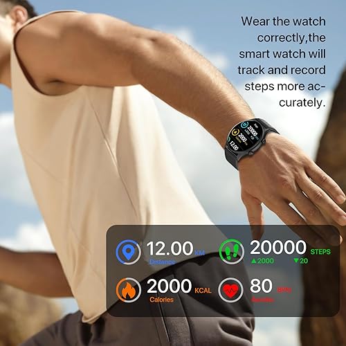 Vista 3 de WalkerFit Reloj inteligente para hombre, reloj de fitness redondo de 1.39 pulgadas, podómetro con monitor de frecuencia cardíaca, monitor de sueño