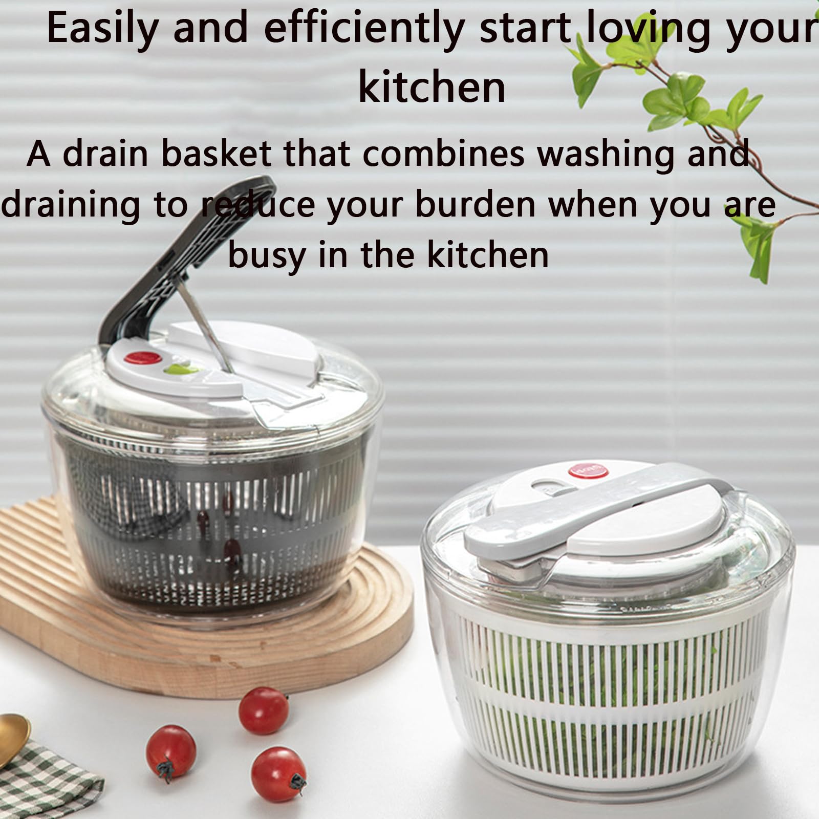 Centrifugador de ensalada – Secador de verduras multifunción con tapa de deshidratación, presiona y gira para verduras, hierbas, bayas y frutas
