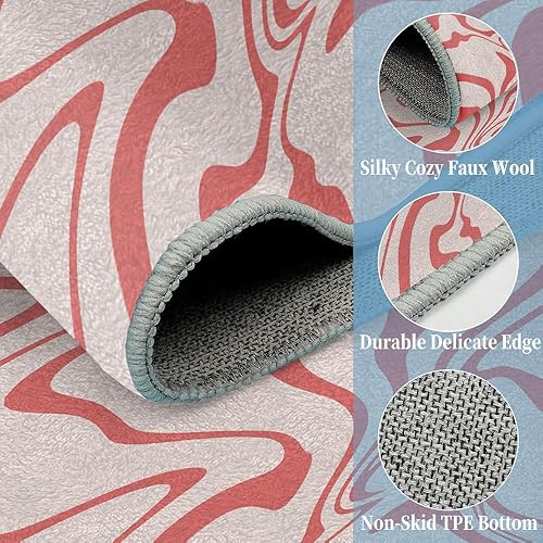 Miniatura 5 de Trippy Abstract Area Rug 3x4ft CreamyPink Rug Soft Thin Funkypsychedelic Wavy Swirl Living Room Rugs, 70S Retro Washable Carpet for Kitchen Entryway