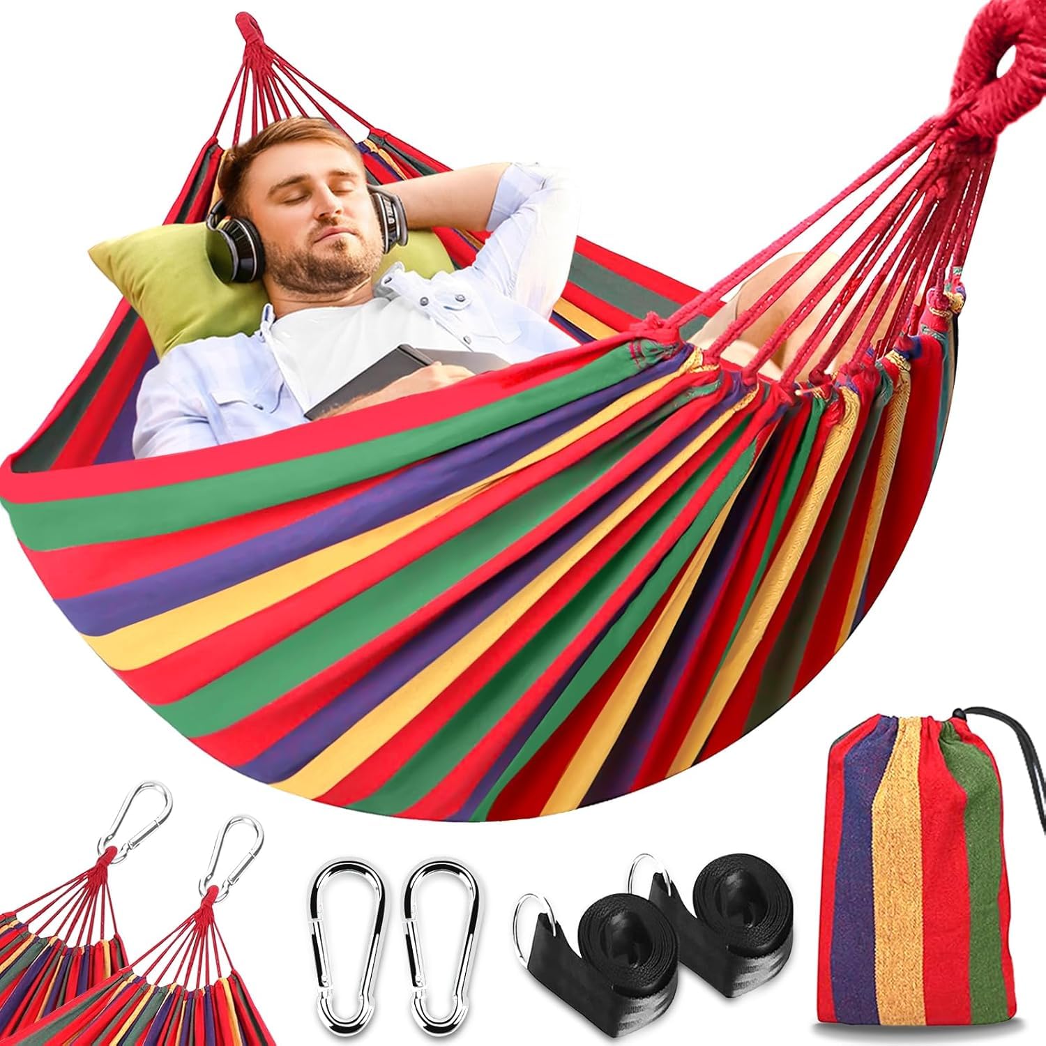 Amaca da Campeggio in Tela 300x150 cm, Capacità di Carico 270 kg, Portatile con Borsa