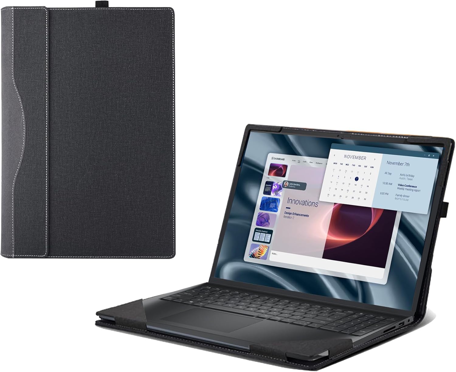 Laptop Case for Dell Pro 15 Essential Laptop PV15255/PV15250，15.6" [not Compatible with Any Other Model] ，PU Leather Inside Pocket Cover (Dark Gray)