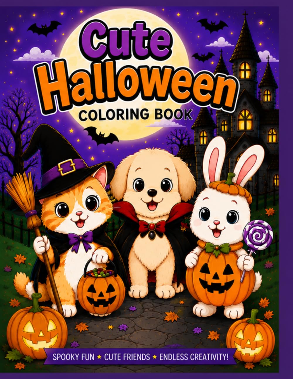 Cute Halloween Animal Coloring Book: Fun Spooky Coloring Book Pages for Kids Age 3-10