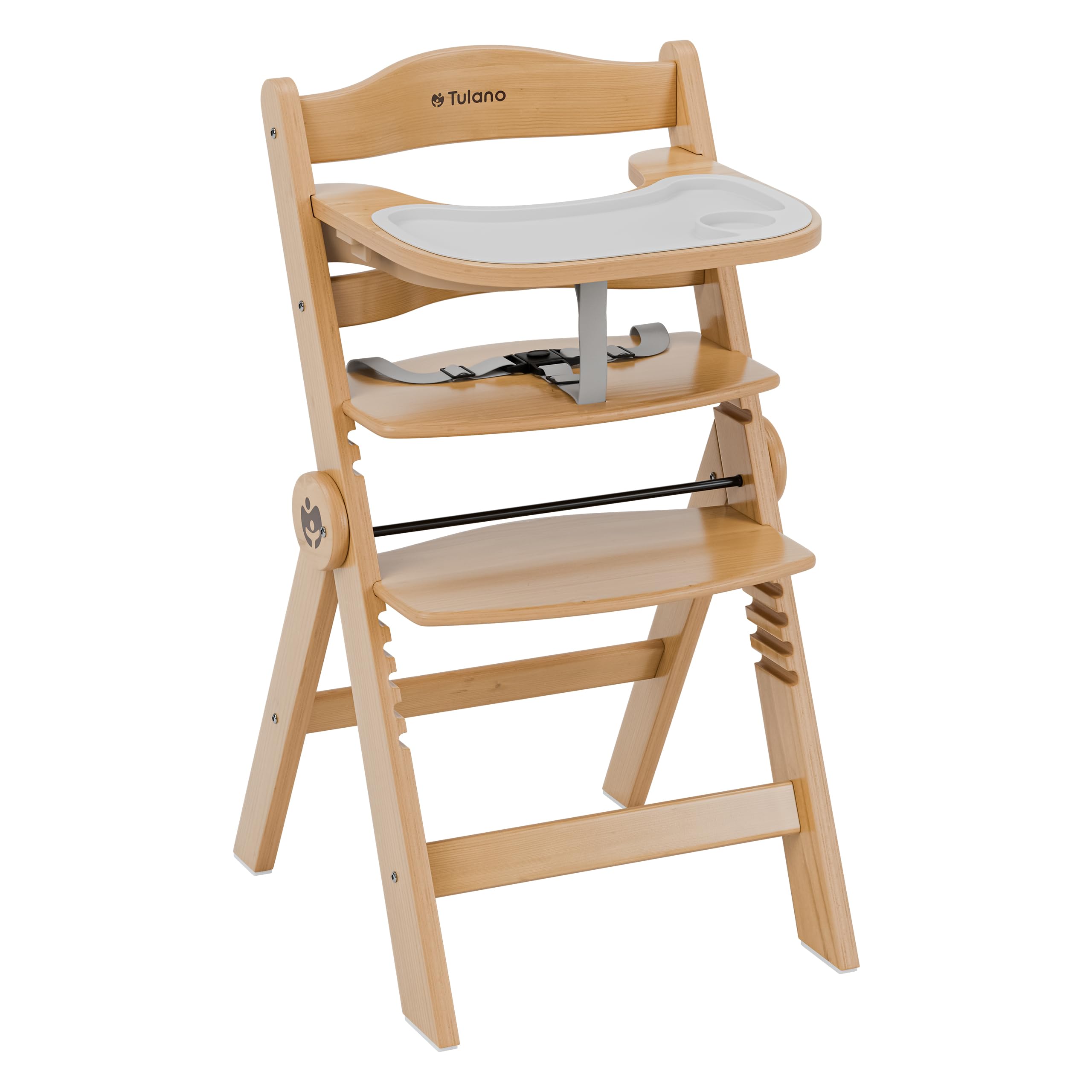 TULANO Morsel 45 Kinderhochstuhl 4in1 aus Holz, Mitwachsend & Verstellbar | von 6 Monaten bis 12 Jahren, Faltbarer Kombihochstuhl mit 3-Punkt-Gurt, Schutzbügel, Essbrett, Belastbar bis 40 kg, Natural