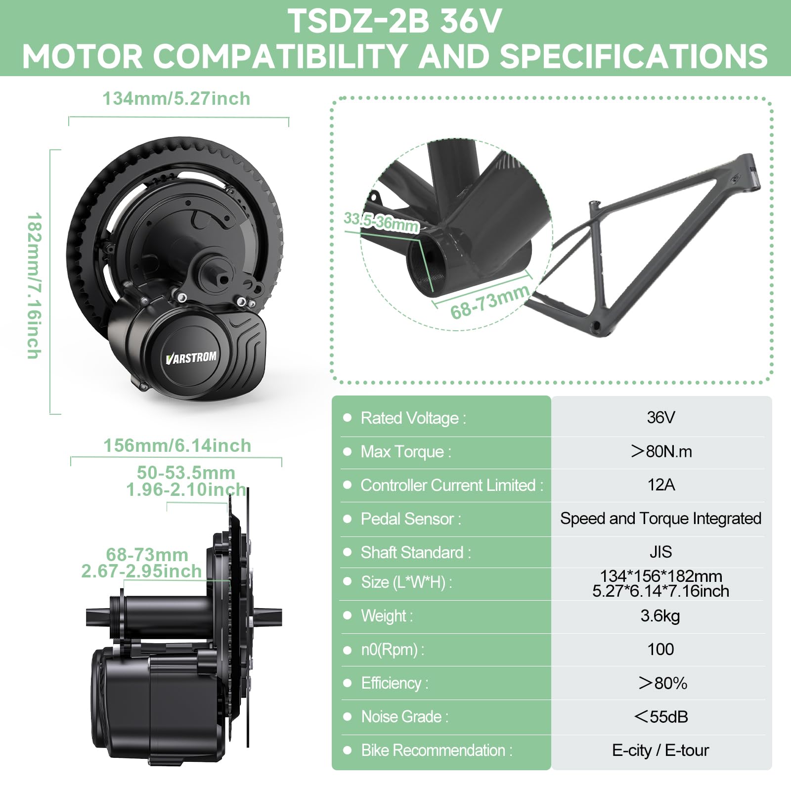 TSDZ Motore Centrale 36V 250W TSDZ-2B con Schermo LCD EKD01 Multilingua con Batteria da 36V 13Ah, Kit di Conversione Bici Elettrica Motore Centrale Sensore di Torque