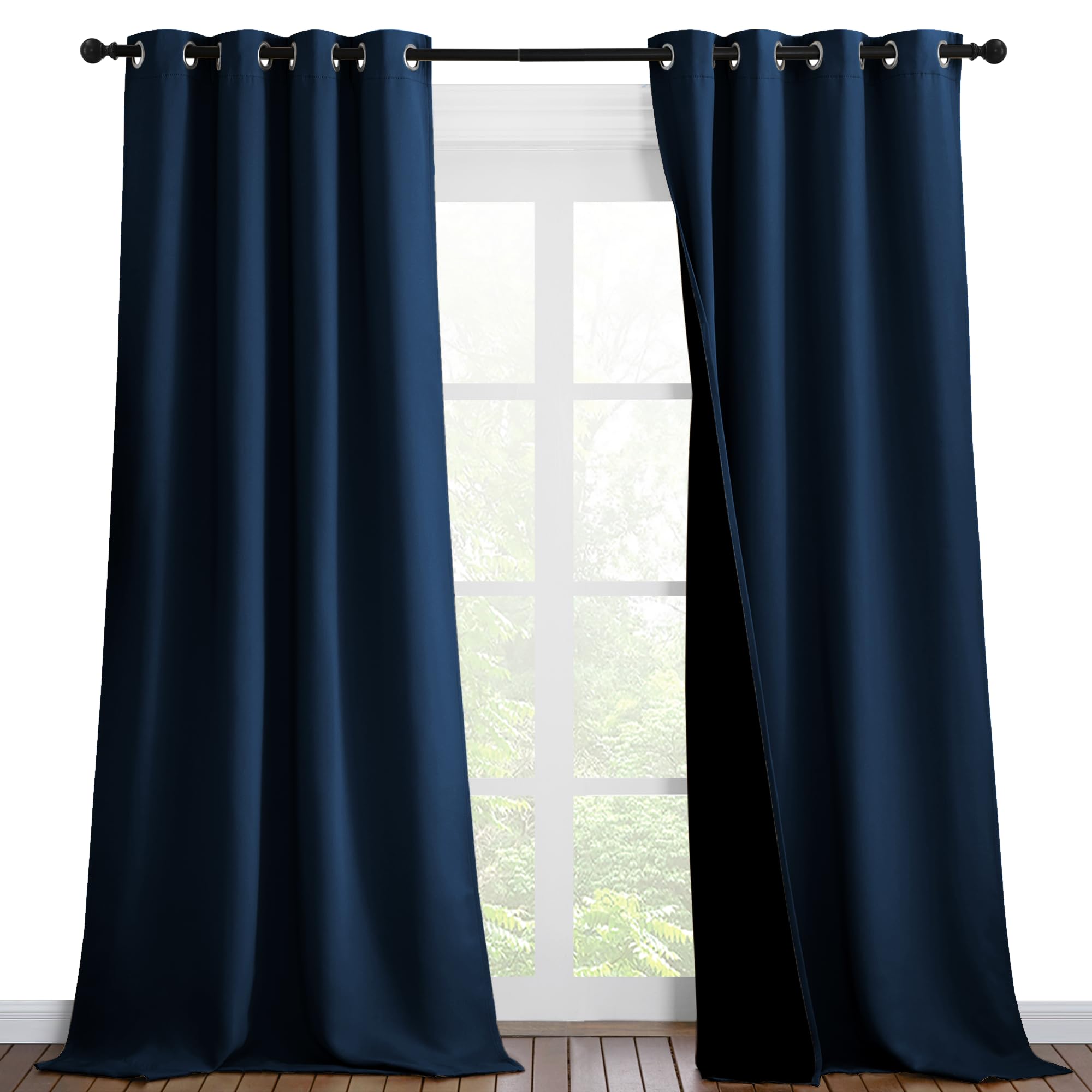 NICETOWN 100% Blackout Blinds, Set of 2, 46 inches x 96 inches, Laundry Room Decor Window Treatment Curtains for Large Patio Sliding Door, Thermal Insulated Moroccan Blue Curtains for Bedroom