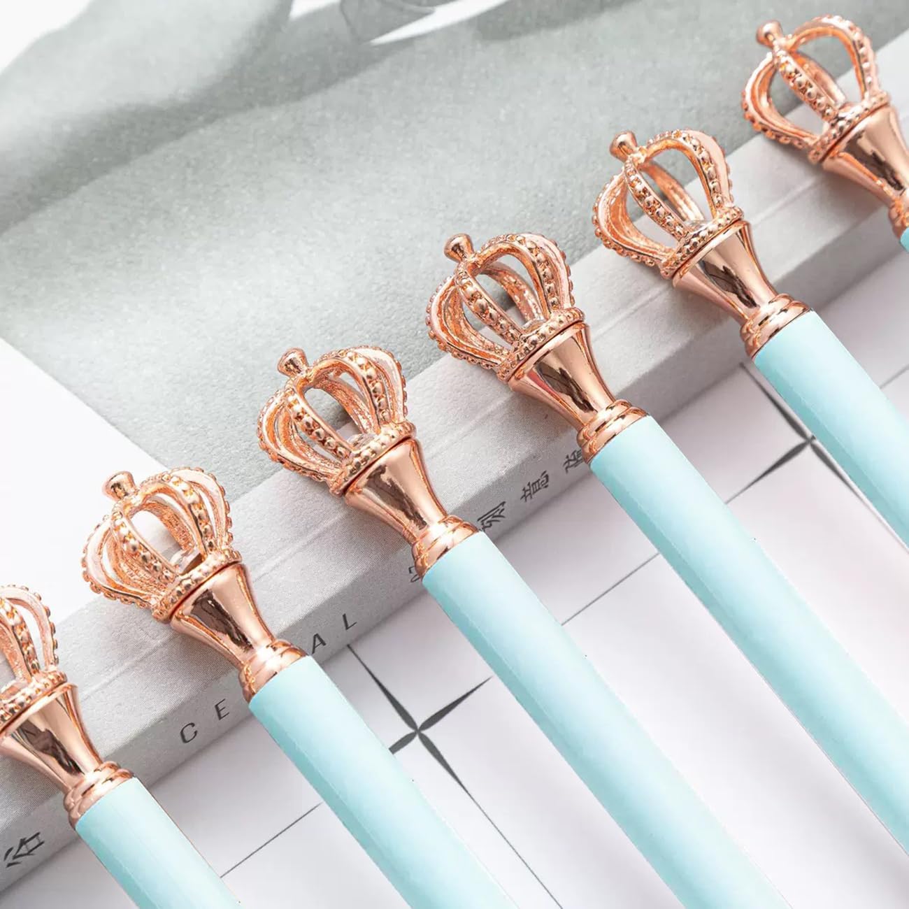 12PCS Ballpoint Pens Set Bling Wedding Anniversary Crystal Metal Bling Ballpoint Pens Fancy Pens Birthday Baby Shower Return Gifts Gender Reveal for Women School Office Supplies(Blue Crown,12)