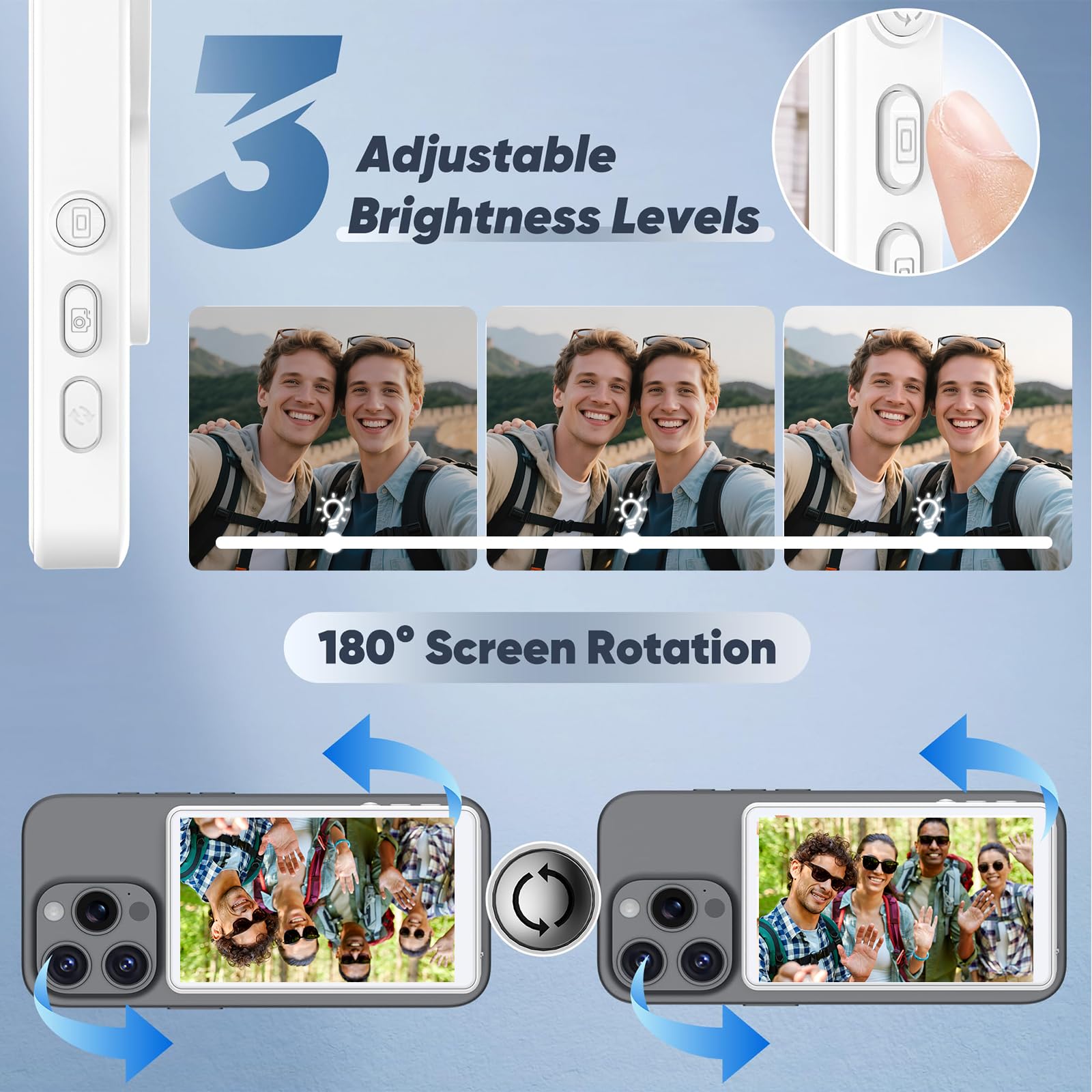 Monitor Selfie Schermo X40L,Display Camera Posteriore Senza Fili con Montatura Magnetica, Rotazione 180°, 3 Livelli Luminosità & Telecomando - Compatibile Smartphone iOS 9.0+ & Android 2.0+