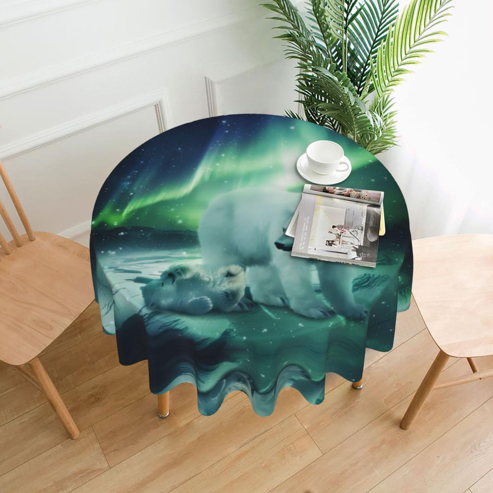 hhxvcv Northern Lights Polar Bear Round Tablecloth – Dining Table Cover