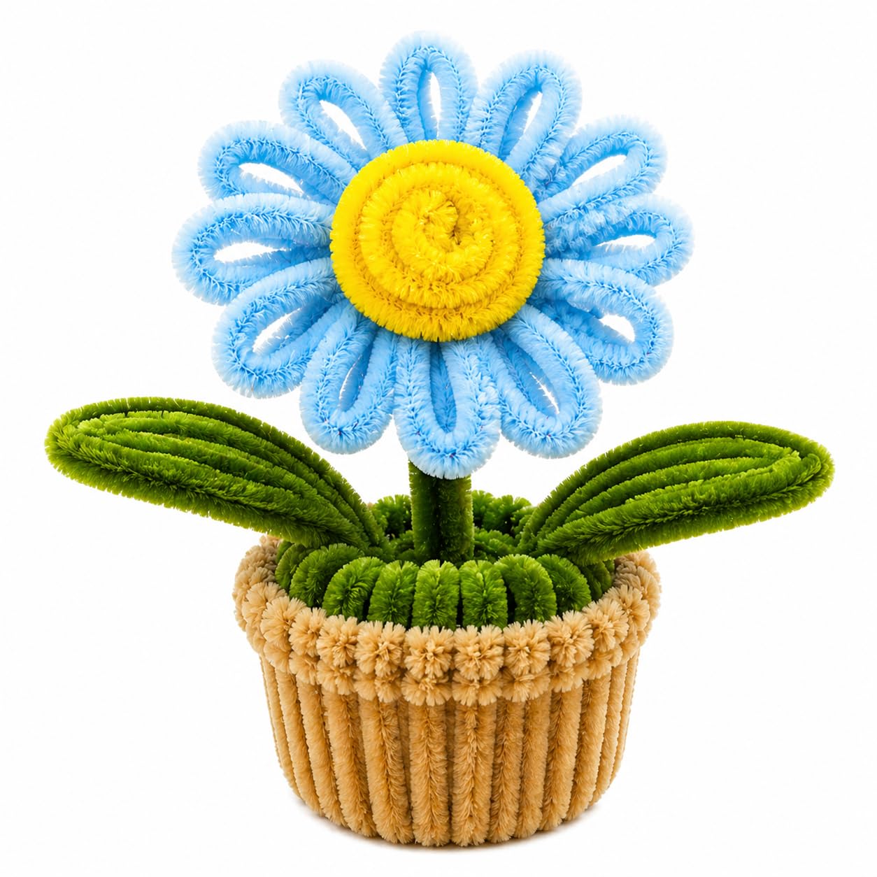 Velvetflow Handmade Pipe Cleaner Sunflower with Pot | Artificial Sun Flower Desk Decor | Cute Mini Flower Pot for Home, Office Table, Study Desk | Birthday, for Women (Sky Blue)-image-45