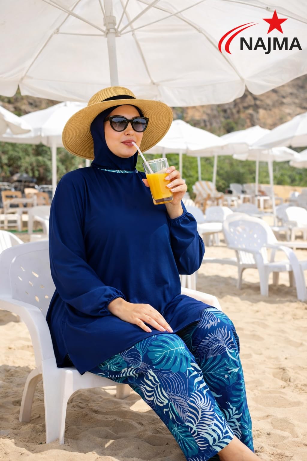 Burkini Femme Grande Taille – Maillot de Bain Modeste 4 Pièces avec Hijab – Tenue de Bain Islamique Haut Long Pantalon Large