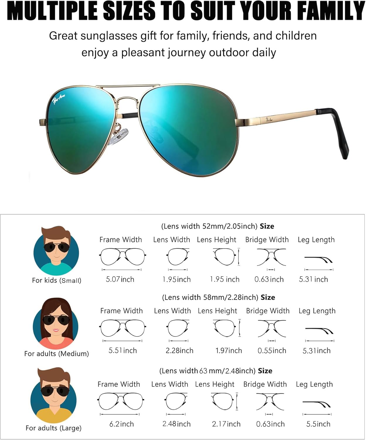 Pro Acme Classic Polarized Aviator Sunglasses 100% UV Protection, 52mm 58mm 63mm - Image 5