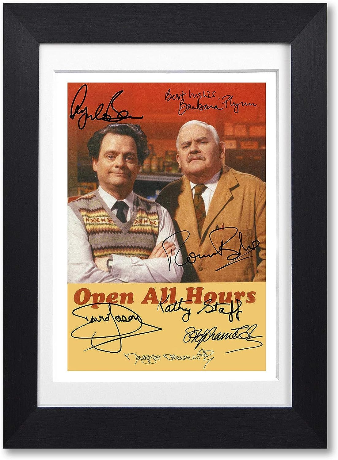 Memorabilia A4 Black Framed & Mounted Open All Hours Cast Signed Autograph A4 Poster Photo Print Photograph Picture Tv Show Series Season Framed Dvd Boxset Gift Ronnie Barker David Jason (A4 Black Framed & Mounted)