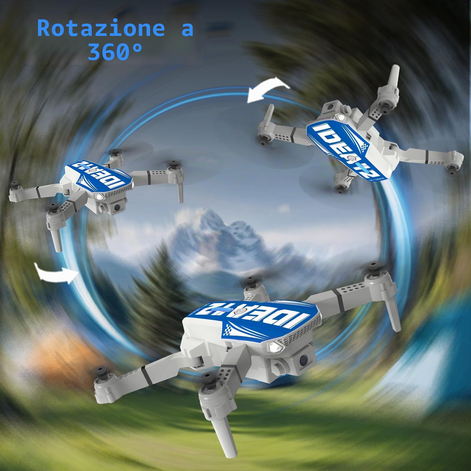 Mini Drone con Telecamera 1080P, IDEA12 Drone con Posizionamento Flusso Ottico, Evitamento Ostacoli 270°, Modalità Senza Testa, Quadcopter Droni con Trasmissione WiFi per Adulti