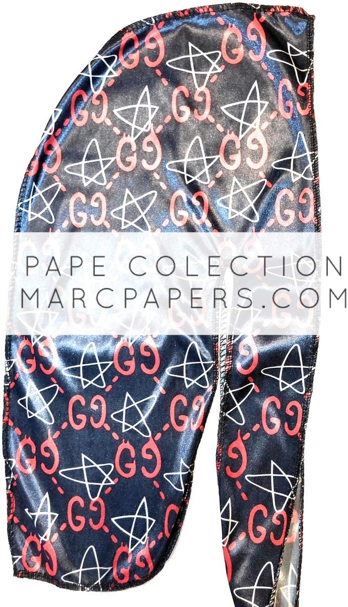| Premium Luxury Silk Material | Designer Durag for Men | Dark Blue & Red Gucci Print | 100% Super Stretchy Elastic | Seamless Stitches | Luxury Fashion Design | Perfect for 360 Waves