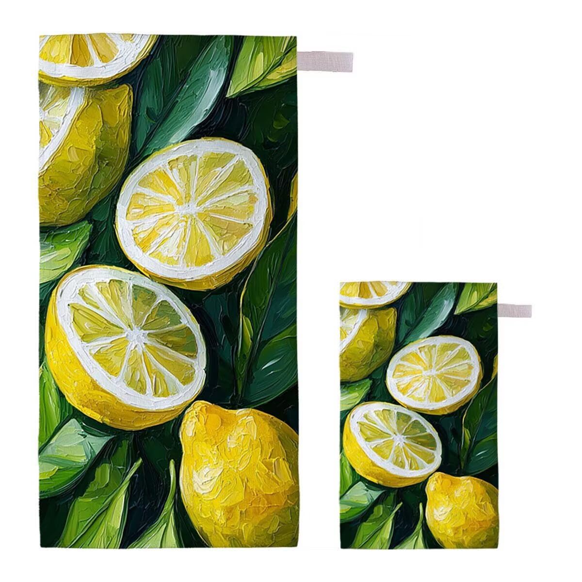 Telo Mare XXL 100x200cm/35x70cm, 2 Set Telo Mare Microfibra Limone Asciugamano Palestra Uomo, Antisabbia, Leggero, Asciugatura Rapida, Teli da Spiaggia Grandi Accessori per Camping Natation Yoga D-76