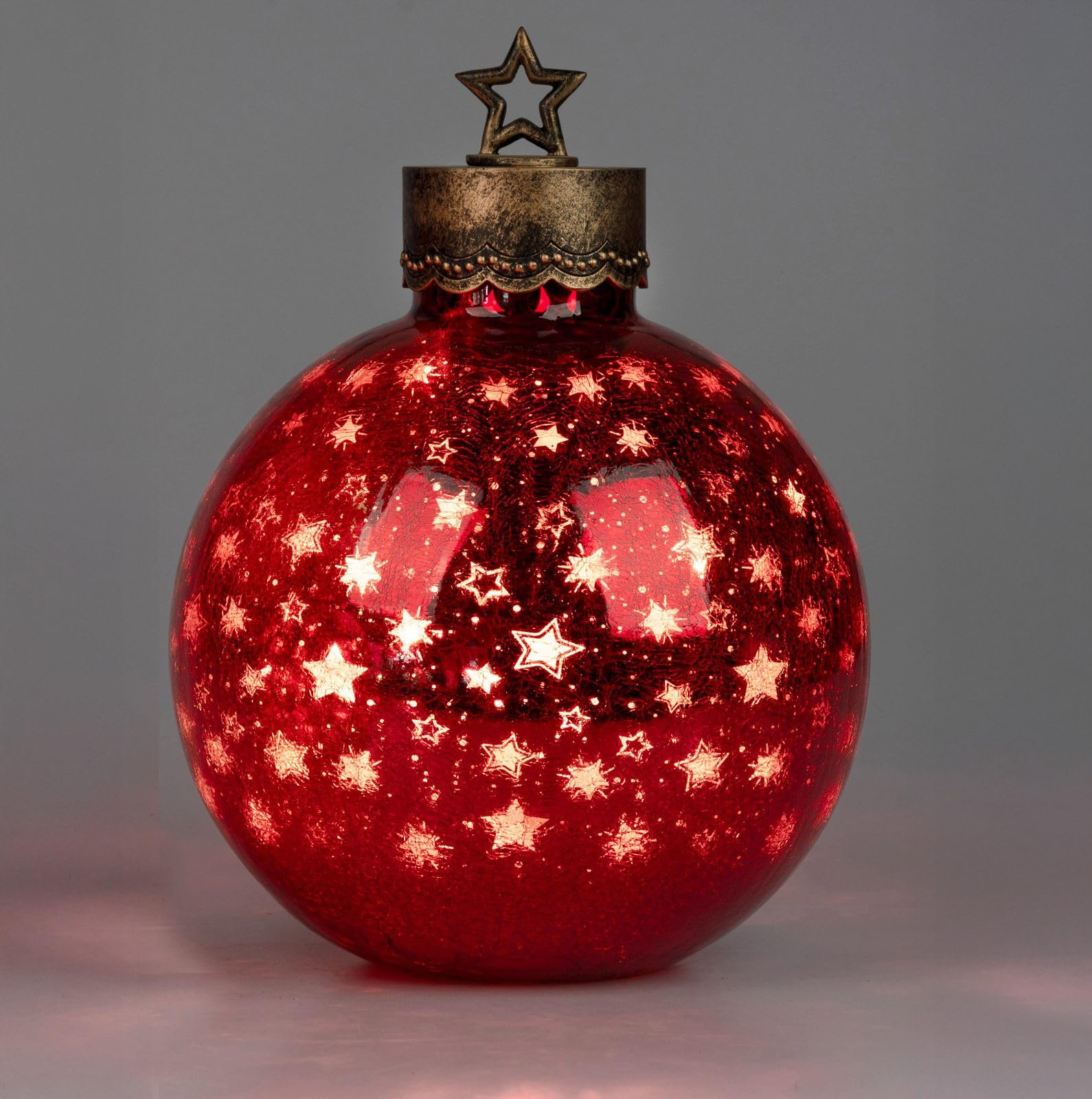 formano XXL LED Dekoracyjna kula 35 cm Gwiazdy Czerwone Szklana kula Timer 6h / 18h podświetlana - zasilana bateriami - dekoracja jesienna, zimowa, bożonarodzeniowa na stół, półkę, parapet