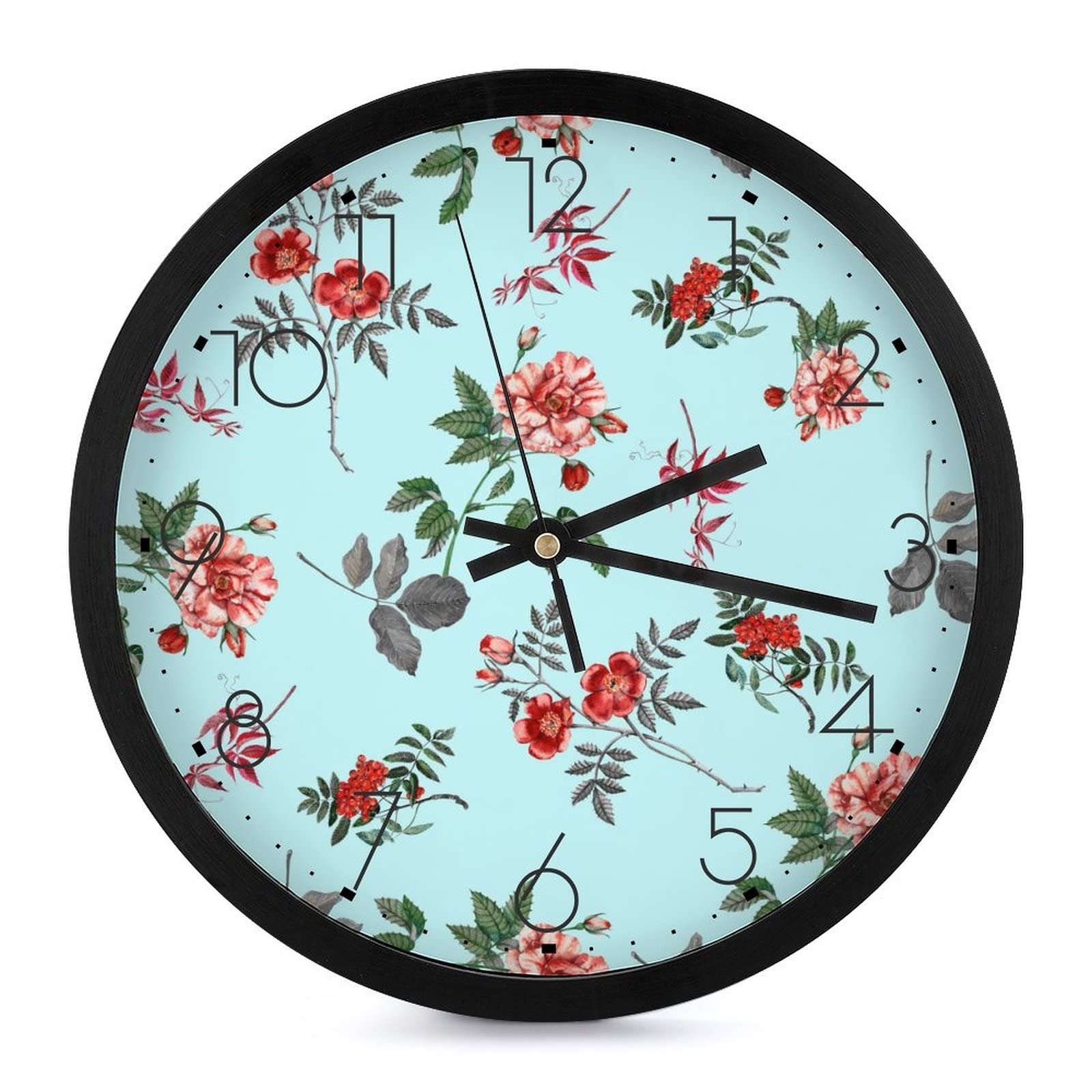 Pendule murale silencieuse fleurs rouges de 25.4 cm pour décorer votre salon