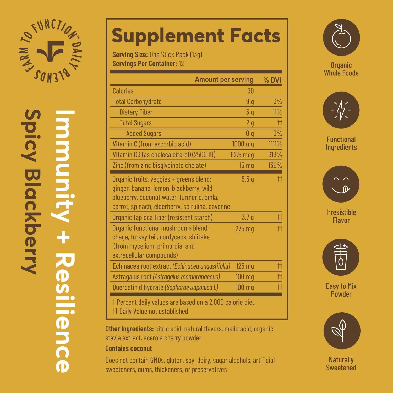 Immune Support Drink Mix - Immune Support with Mushrooms and Botanicals - Antioxidant-Rich Vitamin D & C Blend - Daily Immune Booster with Organic Ingredients - Spicy BlackBerry Ginger - Image 2